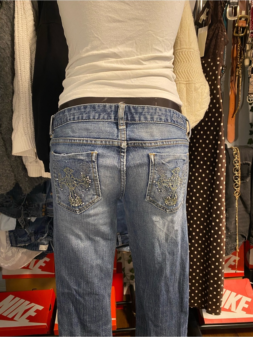 Y2K Guess Low rise Jeans with Cross Detail on Back Pockets - Picture 2 of 6